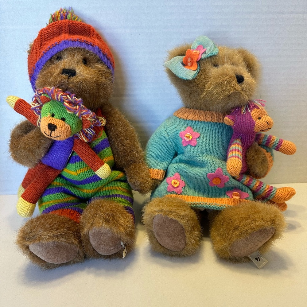 SOLD Boyds Bear Toddler Boy and Girl Bear holding toys